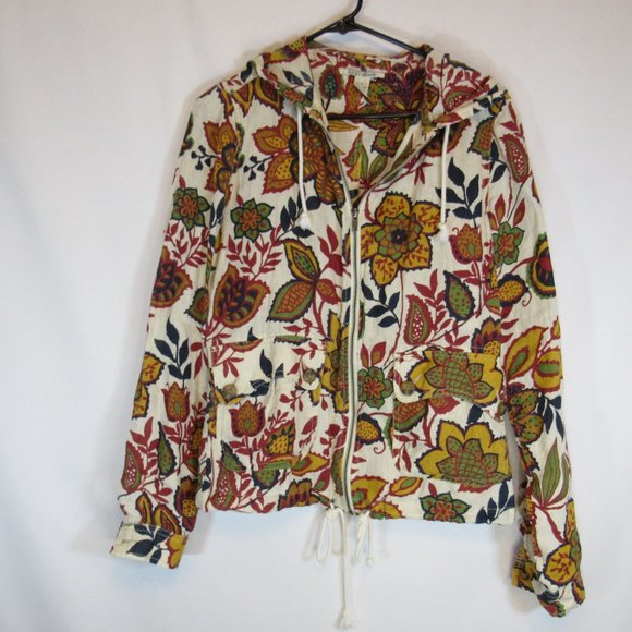 Lucky Brand Jackets & Blazers - Lucky Brand 100% Linen Floral Zip Up Hooded Anorak Jacket Coat Women's S…